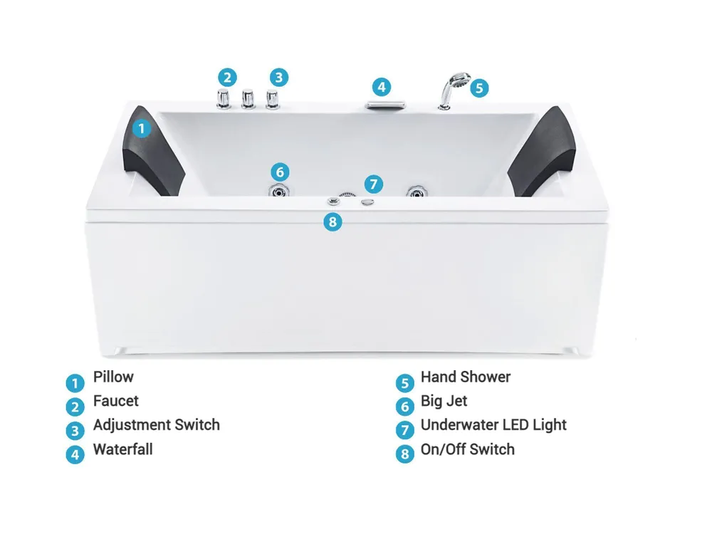Corner Hot Tub with LED VARADERO 1830 x 900 mm White Left Hand_787093