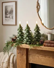 Set of 3 LED Candles VELOURA 16 cm Christmas Tree Green_1015938