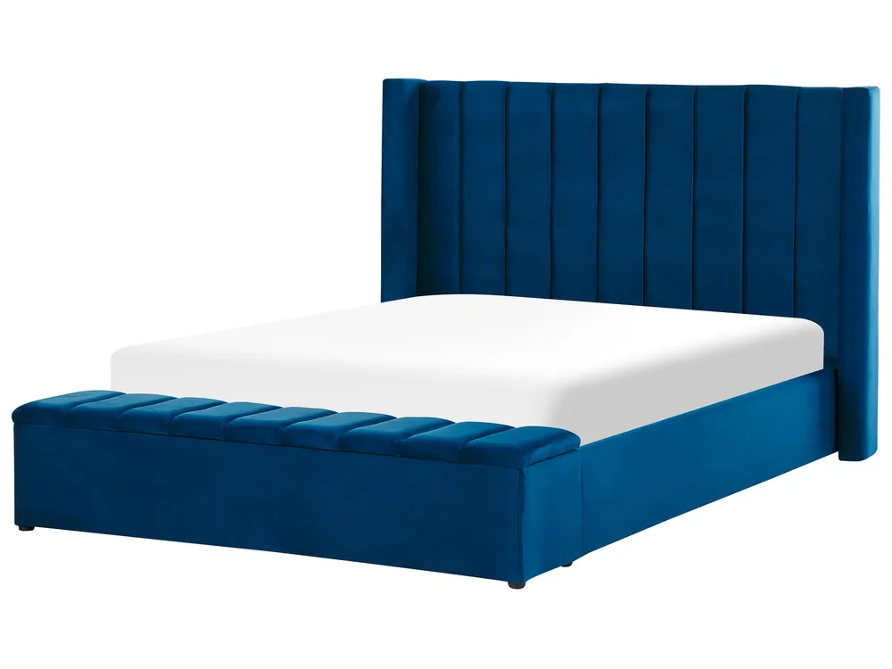 Wasserbett mit Stauraumbank NOYERS Samtstoff Blau 160 x 200 cm_915144