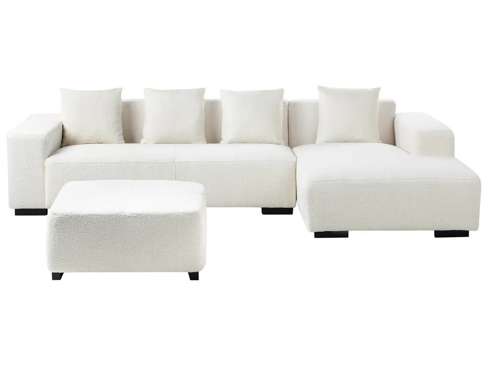 Ecksofa 4-Sitzer LUNGO mit Ottomane Bouclé Weiß linksseitig_962374