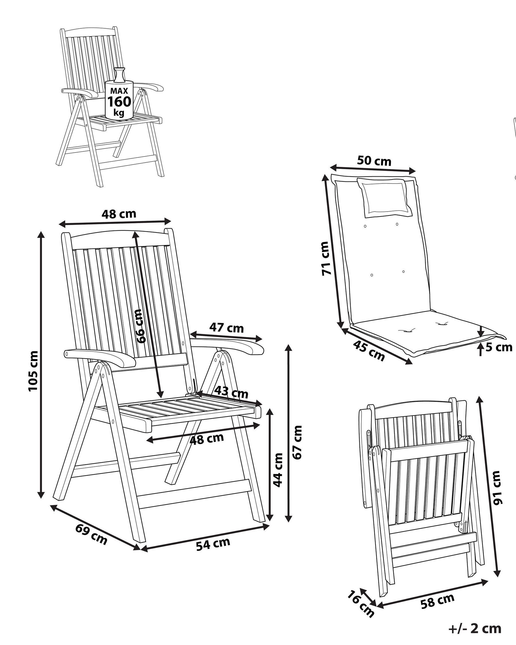 Set mit 2 Stühlen und Sitzkissen JAVA Akazienholz Blau_788400