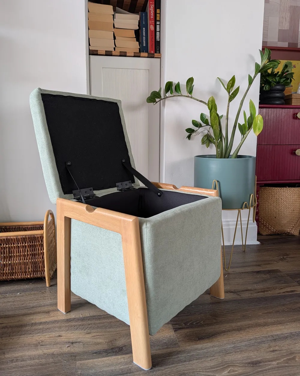 Pouf mit Stauraum EDLAND Stoff 45 cm Hellgrün_1064104