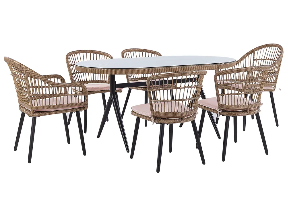 Gartenmöbel Set 6-Sitzer ALIANO inkl. Kissen Polyrattan Pastellrosa