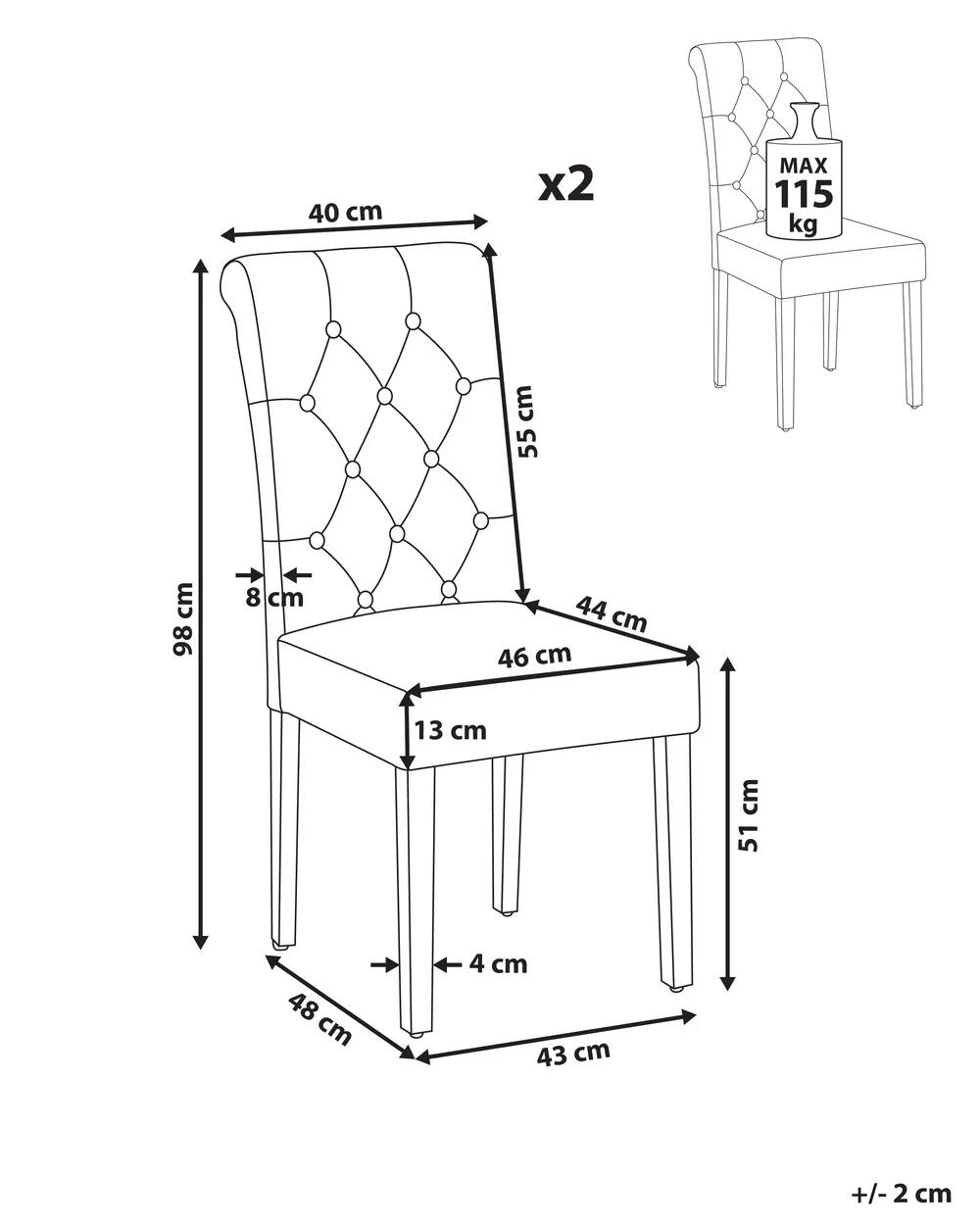 Set of 2 Dining Chairs VELVA Fabric Sand Beige_816649