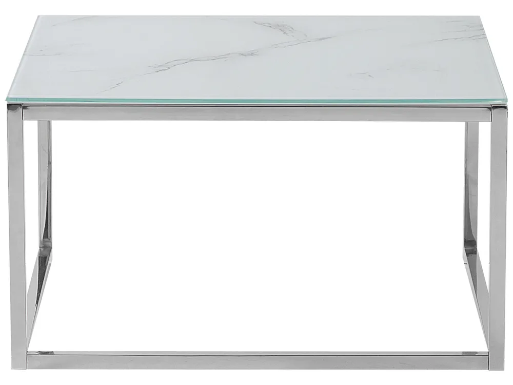 Set of 2 Coffee Tables BREA Tempered Glass White Marble_757559