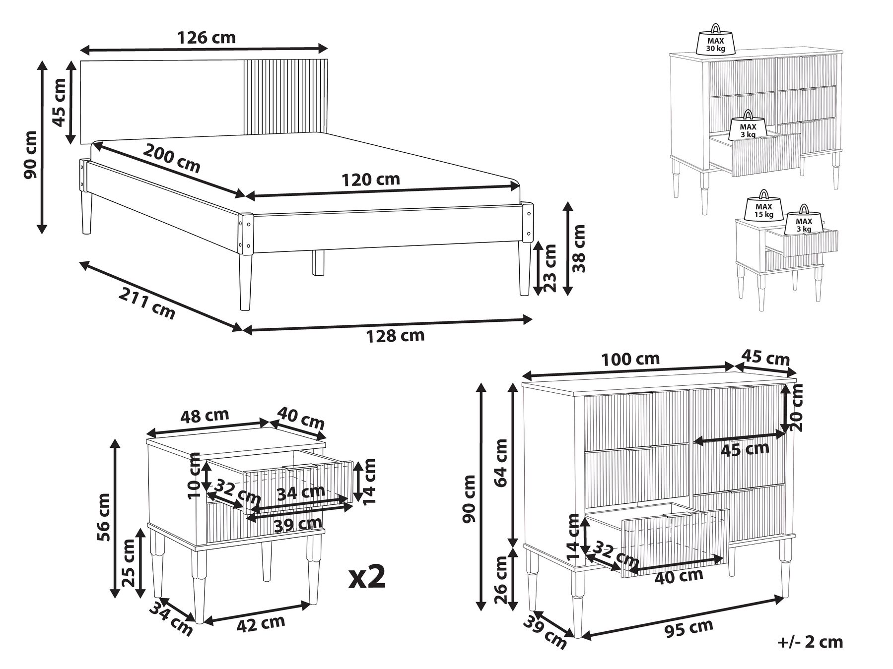 Schlafzimmer Set Kiefernholz FLAVIGNAC 120 x 200 cm Hellbraun_1099374
