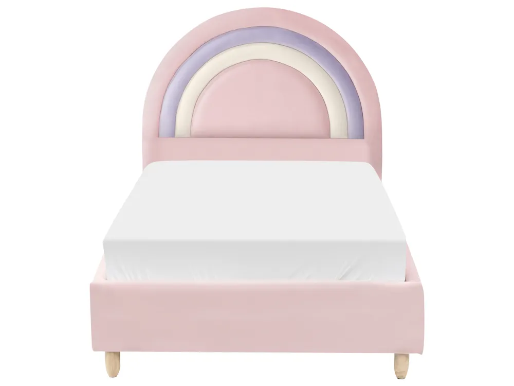 Kids Bed Rainbow Velvet LANDEILLAU 90 x 200 cm (EU Single) Pink_984259
