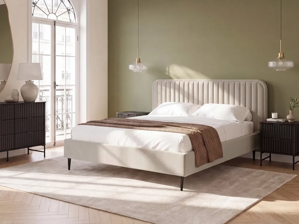 Bett mit Lattenrost Samtstoff BRIN 140 x 200 cm Beige