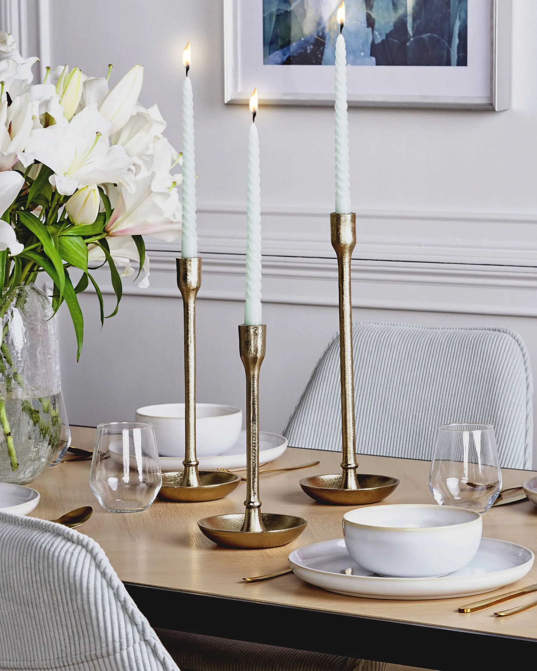 Kerzenständer 3er Set LIWUNG 27/33/38 cm Metall Gold_849145