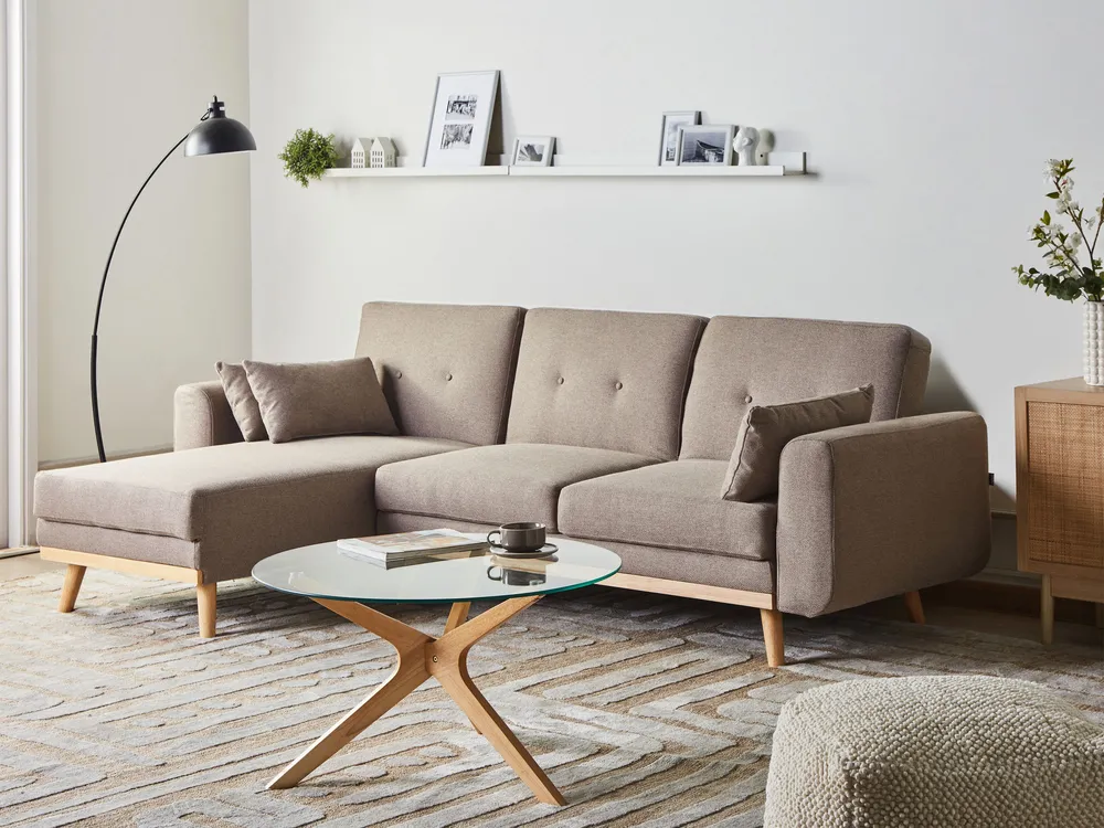 Eckschlafsofa 3-Sitzer KAARINA Stoff Hellbraun rechtsseitig