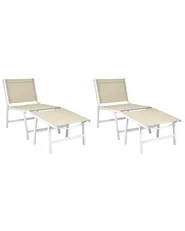 Gartenstuhl 2er Set MARCEDDI mit Fußstütze Metall Weiß / Beige_928415