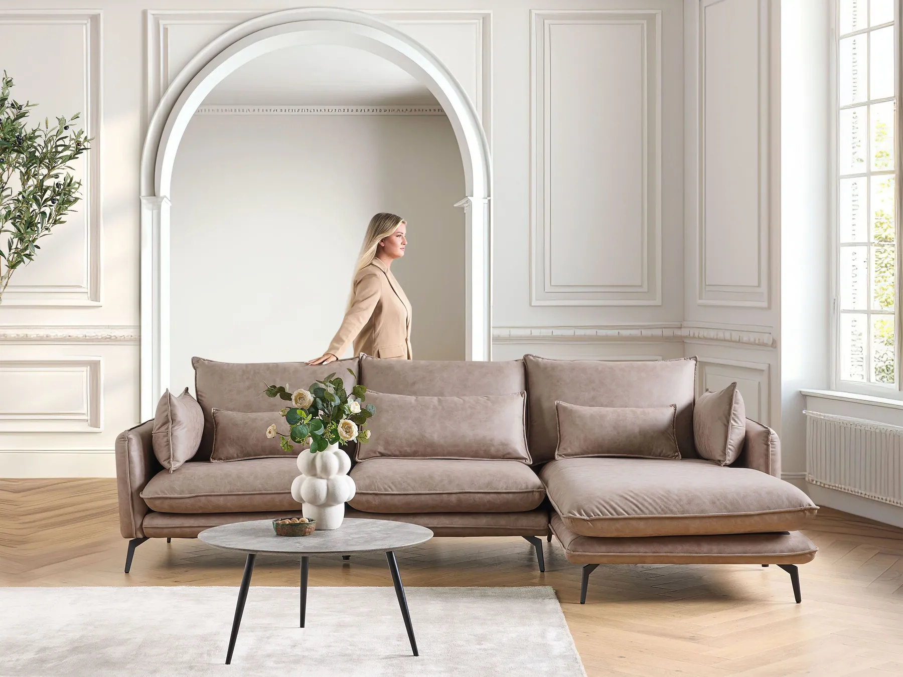 Ecksofa 3-Sitzer GALLO Kunstwildleder Hellbraun linksseitig_879275