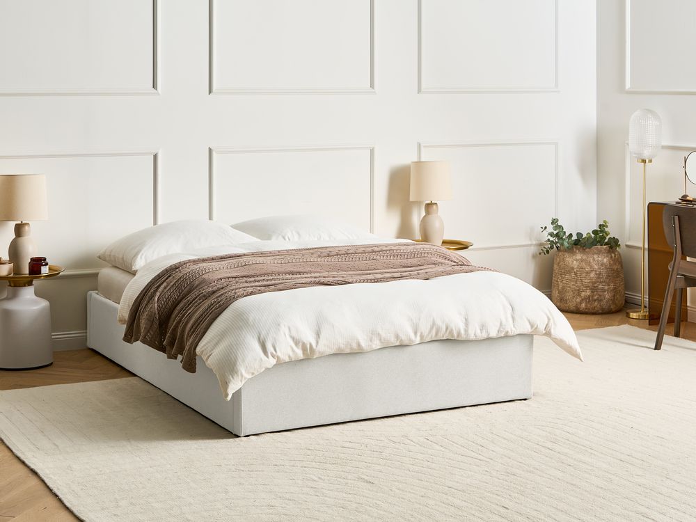 Bett mit Stauraum ohne Kopfteil DINAN Stoff Hellbeige 140 x 200 cm