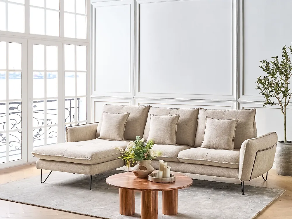 Corner Sofa SERSAN Chenille Beige Right Hand_1183430