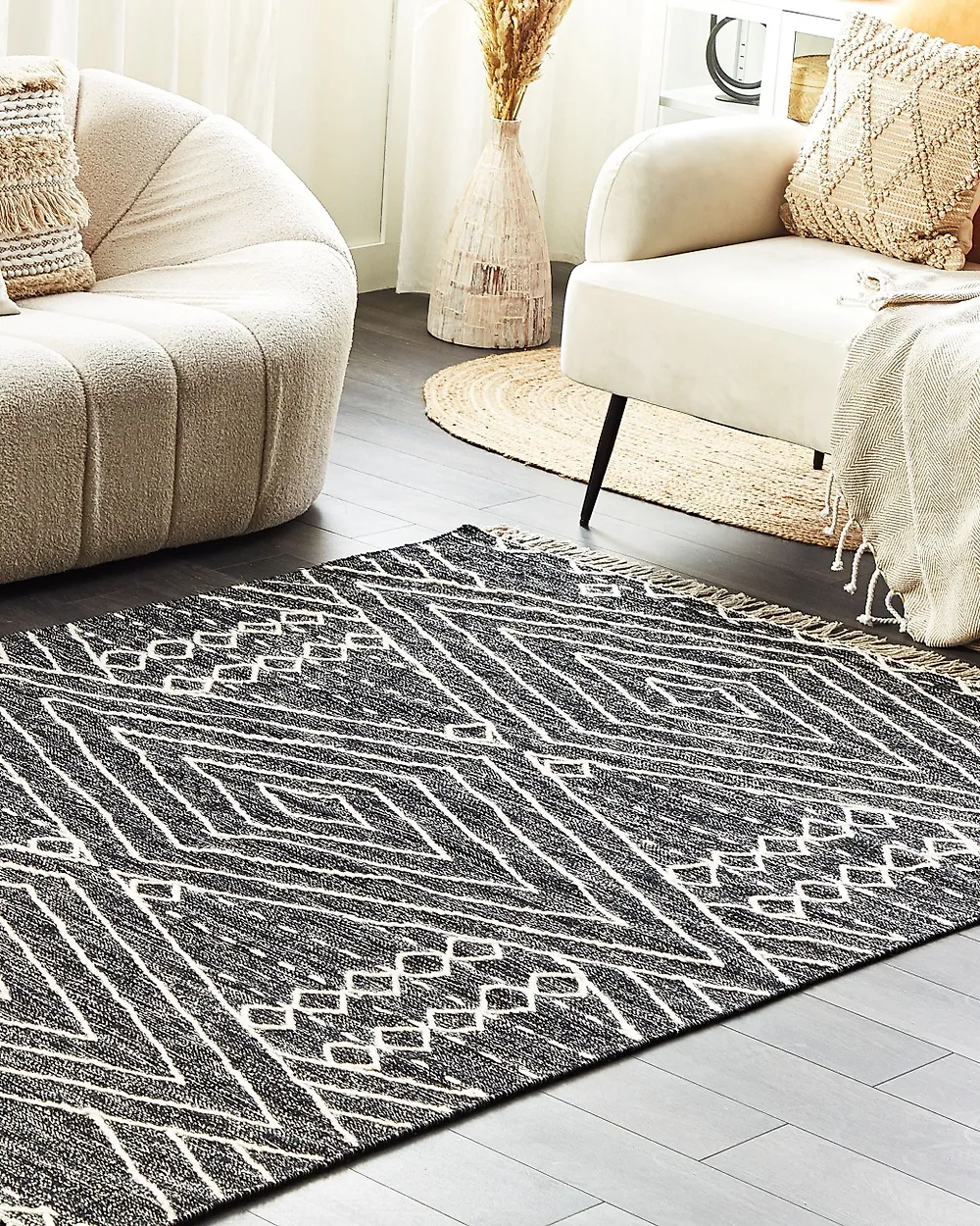 Rug KHENIFRA Black 160 x 230 cm Cotton_1183446