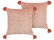 Dekokissen 2er Set RUMHORA 45 x 45 cm Samtstoff Rosa Blumenmuster_838209