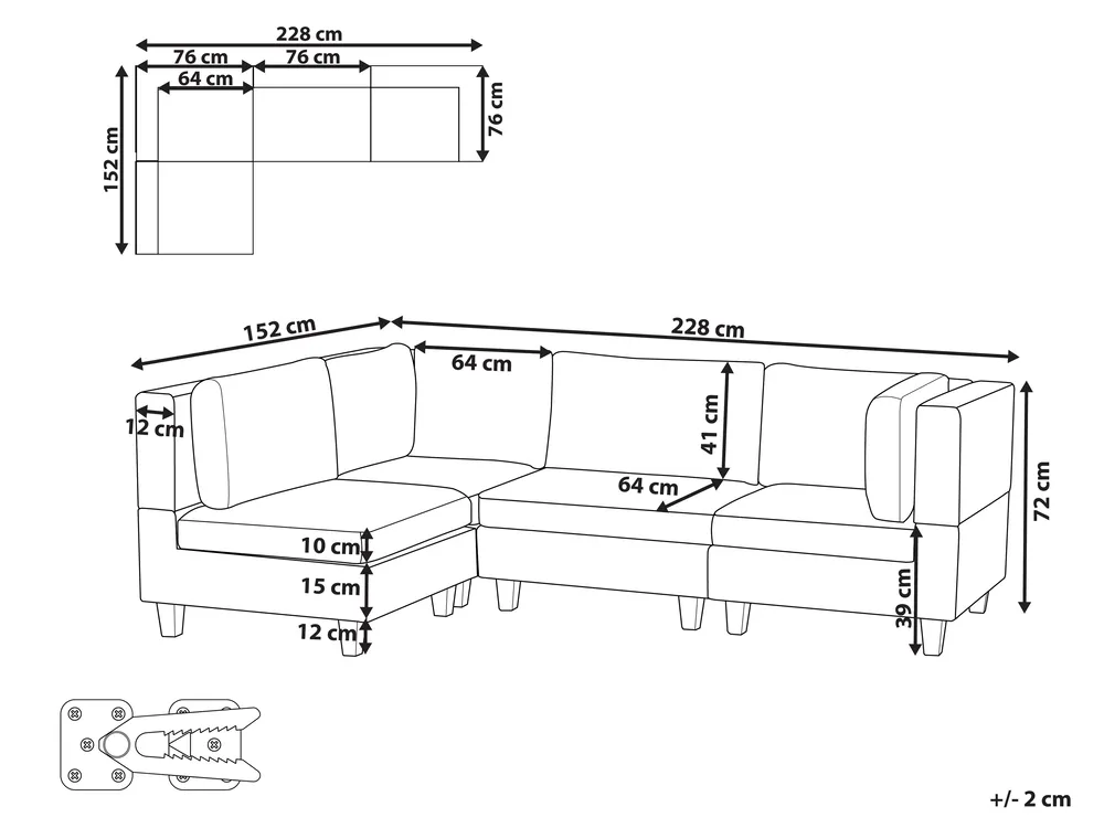 Modul Ecksofa 4-Sitzer UNSTAD Stoff Hellbeige rechtsseitig_925293
