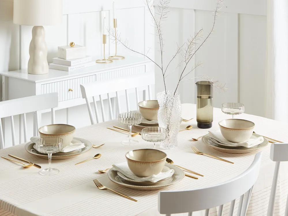 Tafelservice 24-teilig CHERVIL Steinzeug Hellbeige_1002410