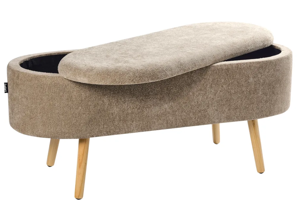 Upholstered Storage Bench OKLAHOMA Chenille Light Brown with Storage_961975