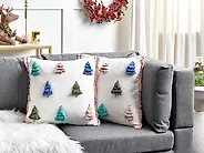 Set of 2 Decorative Cushions SKIMMIA 45 x 45 cm Cotton White Christmas Motif_1187939