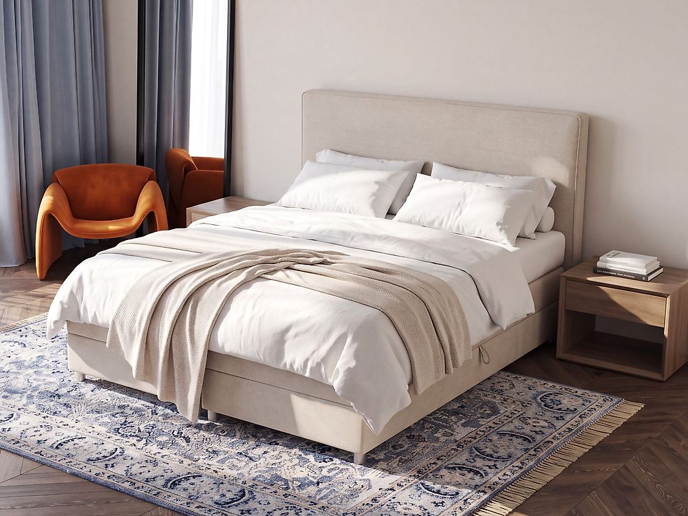 Divan Bed with Storage MINISTER Fabric Light Beige 160 x 200 cm (EU King Size)