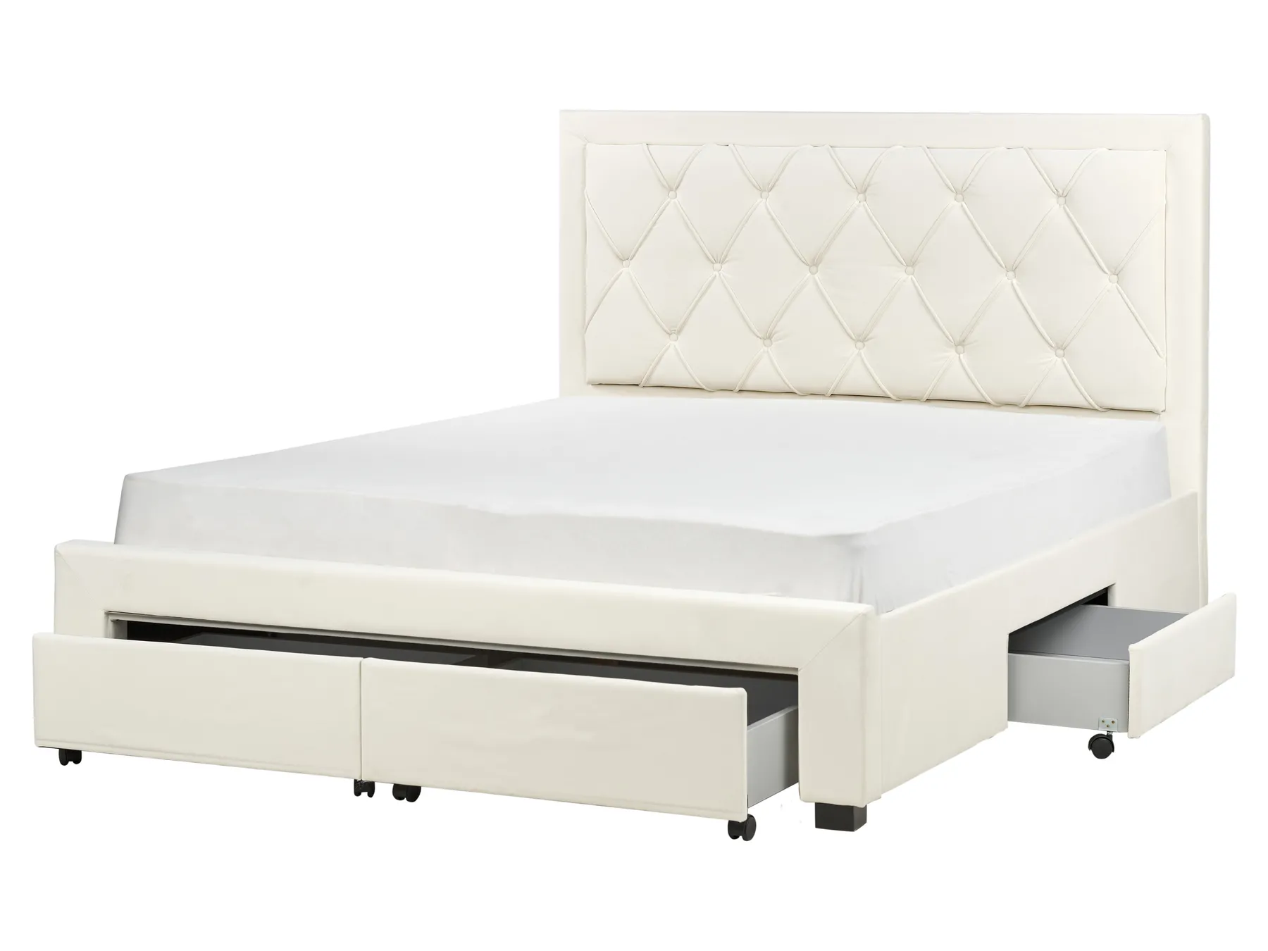 Bed with Storage Drawers LIEVIN Velvet Light Beige 160 x 200 cm (EU King Size)_902422