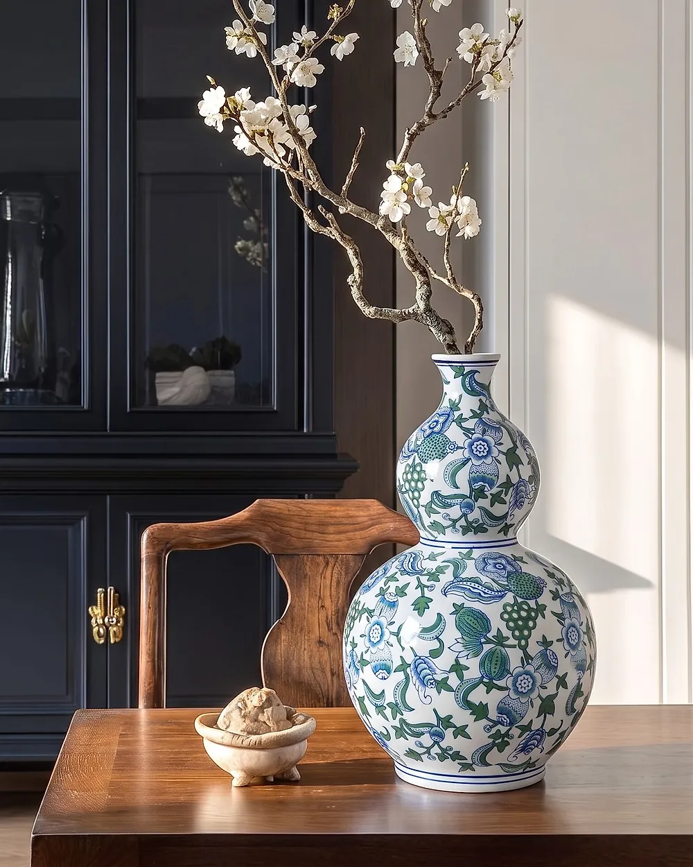 Blumenvase MOSTOLES 45 cm Porzellan Weiß / Blau_1175240