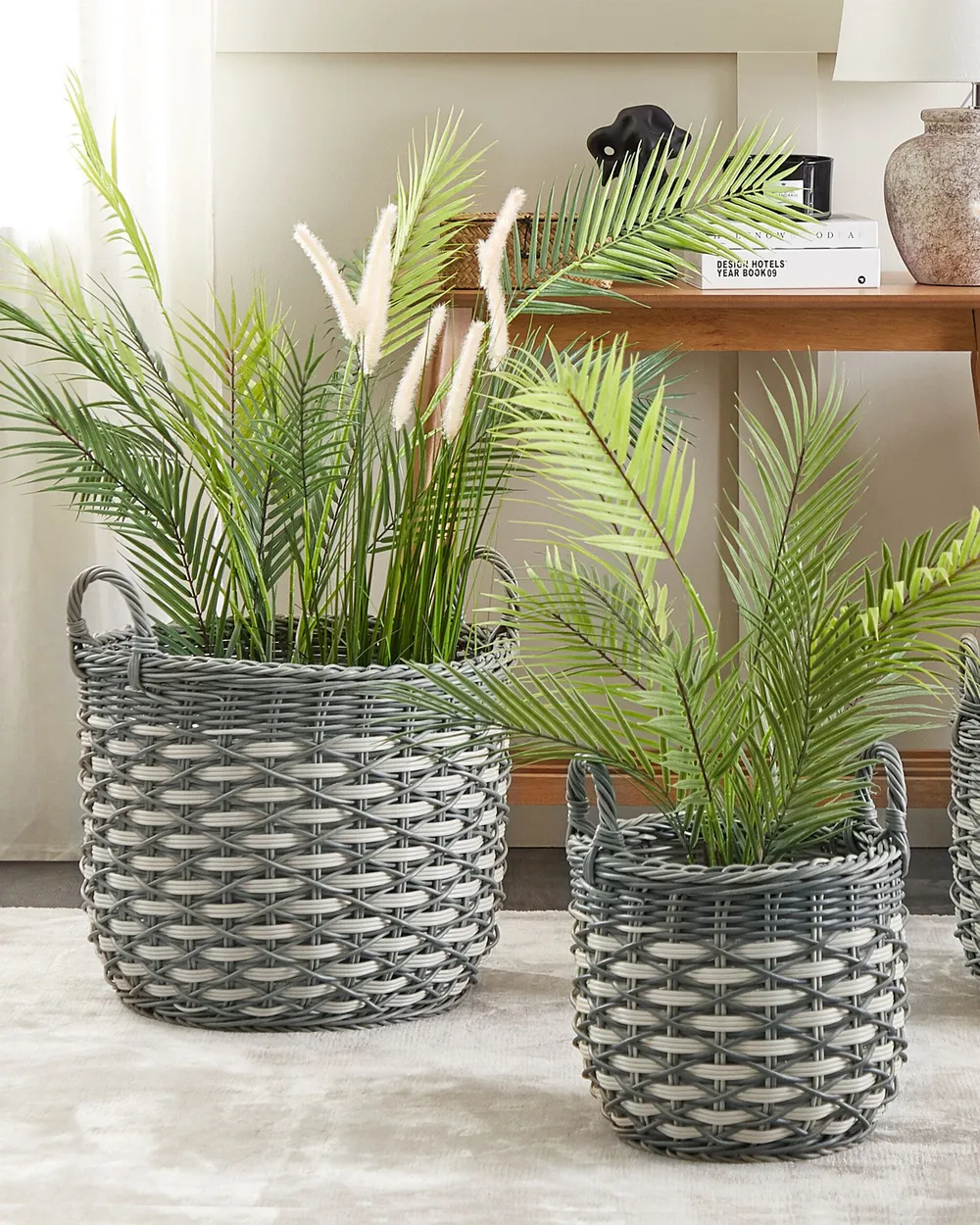 Blumenkorb 3er Set GEFIRA 31/39/49 cm Polyrattan Grau_826523