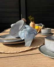 Set of 4 Cups with Saucers JUNIPER Stoneware Light Blue_980345