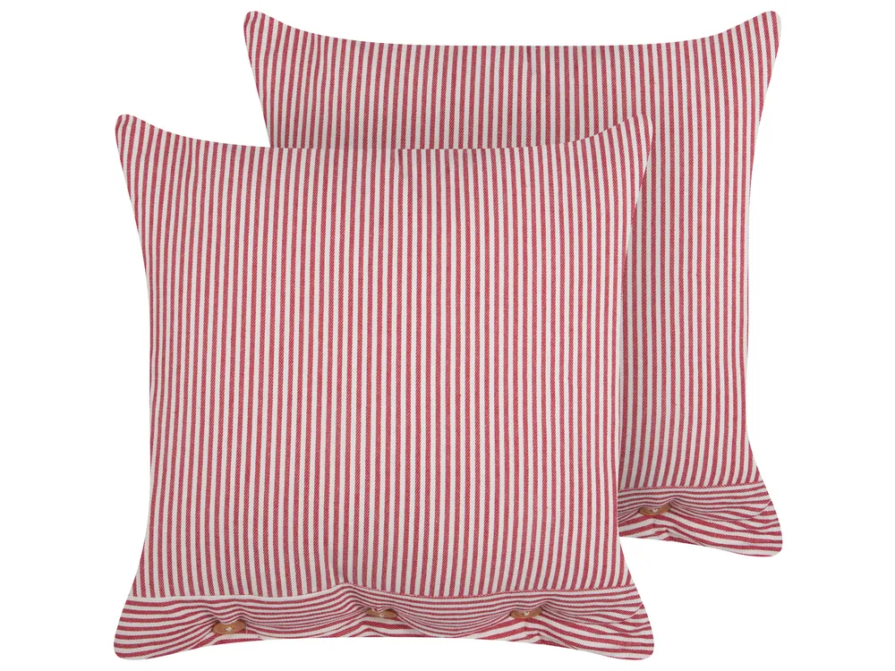 Dekokissen 2er Set AALITA 45 x 45 cm Baumwolle Rot Streifenmuster