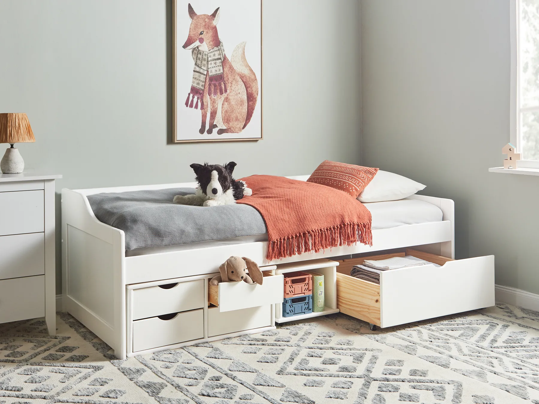 Tagesbett mit Stauraum Kiefernholz ROYVILLE 90 x 200 cm Weiß_936563