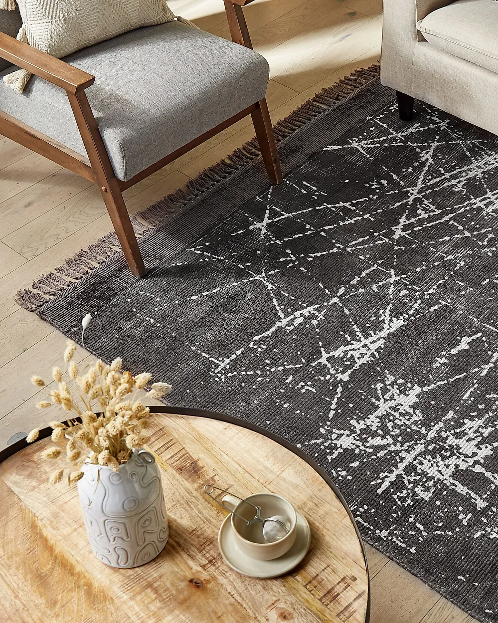 Rug HANLI Dark Grey 140 x 200 cm Viscose_1178401