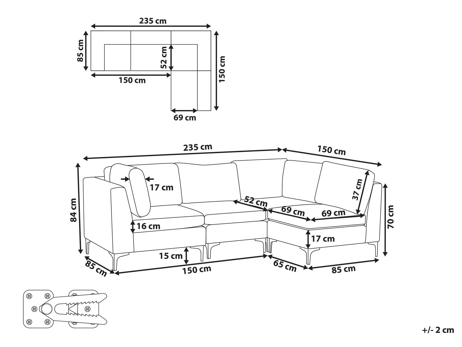 Modular Corner Sofa 4 Seater EVJA Velvet Green Left Hand_817797