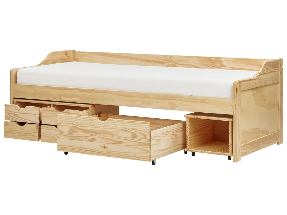 Tagesbett mit Stauraum Kiefernholz ROYVILLE 90 x 200 cm Hellbraun