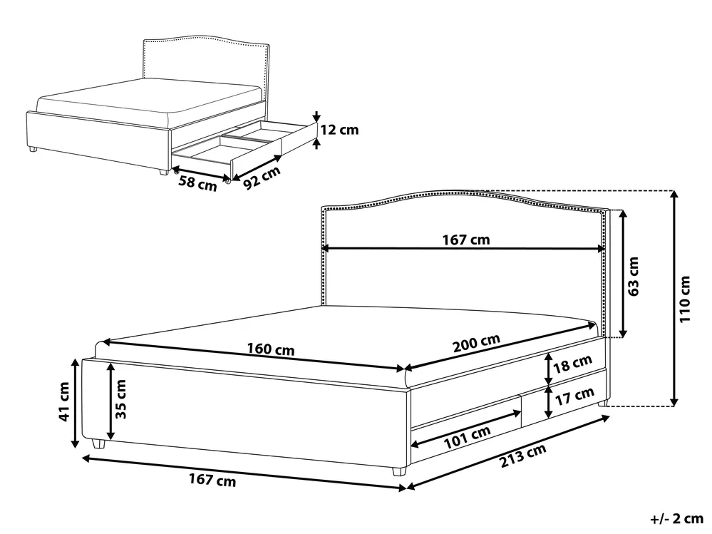 Bett mit Schubladen MONTPELLIER Stoff Beige 160 x 200 cm_785584