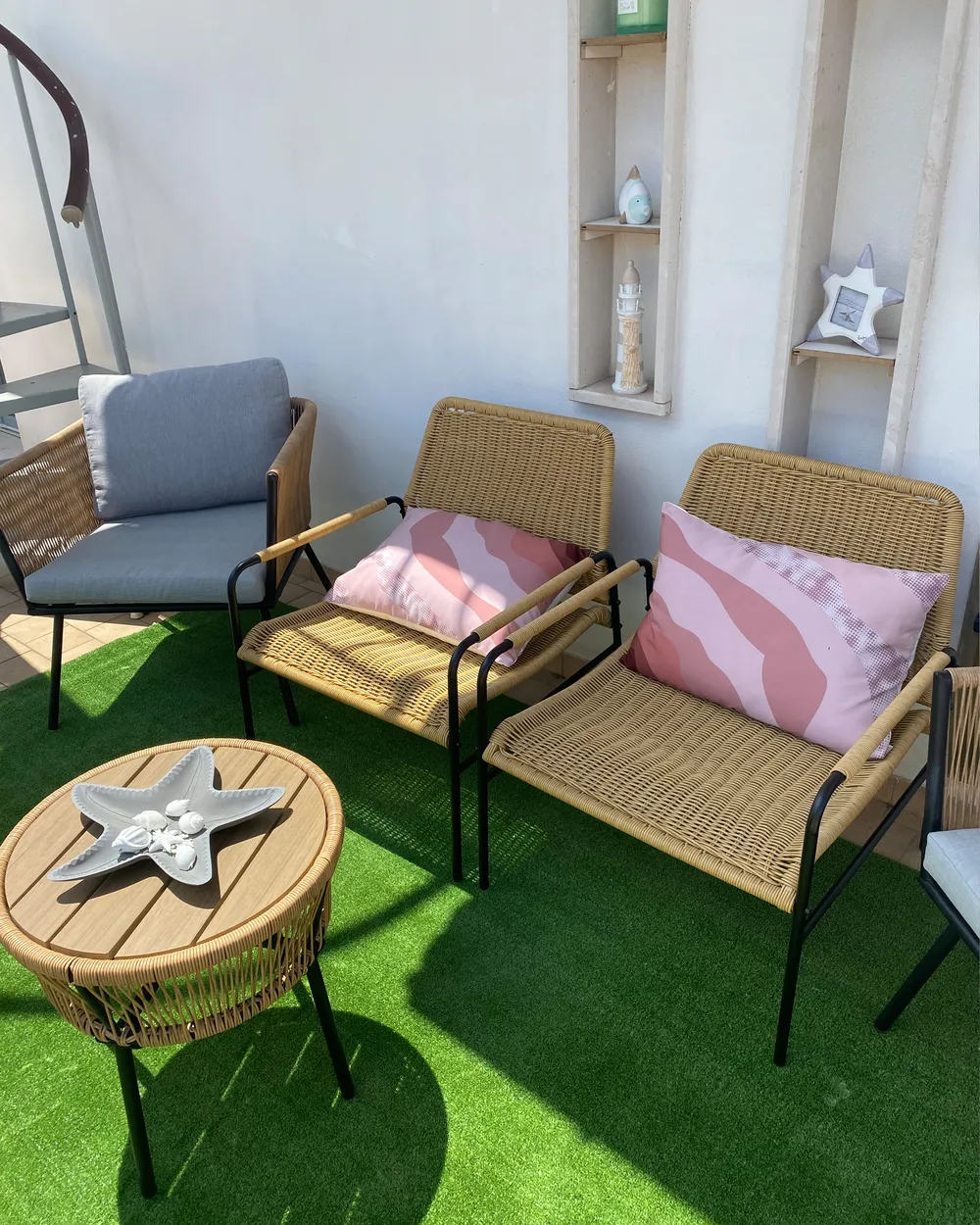 Gartenstuhl 2er Set PRASIMO Polyrattan Naturfarben_928893