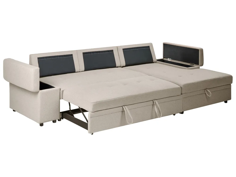 Corner Sofa Bed 3 Seater HRISEY Faux Linen Beige Left Hand_1033428