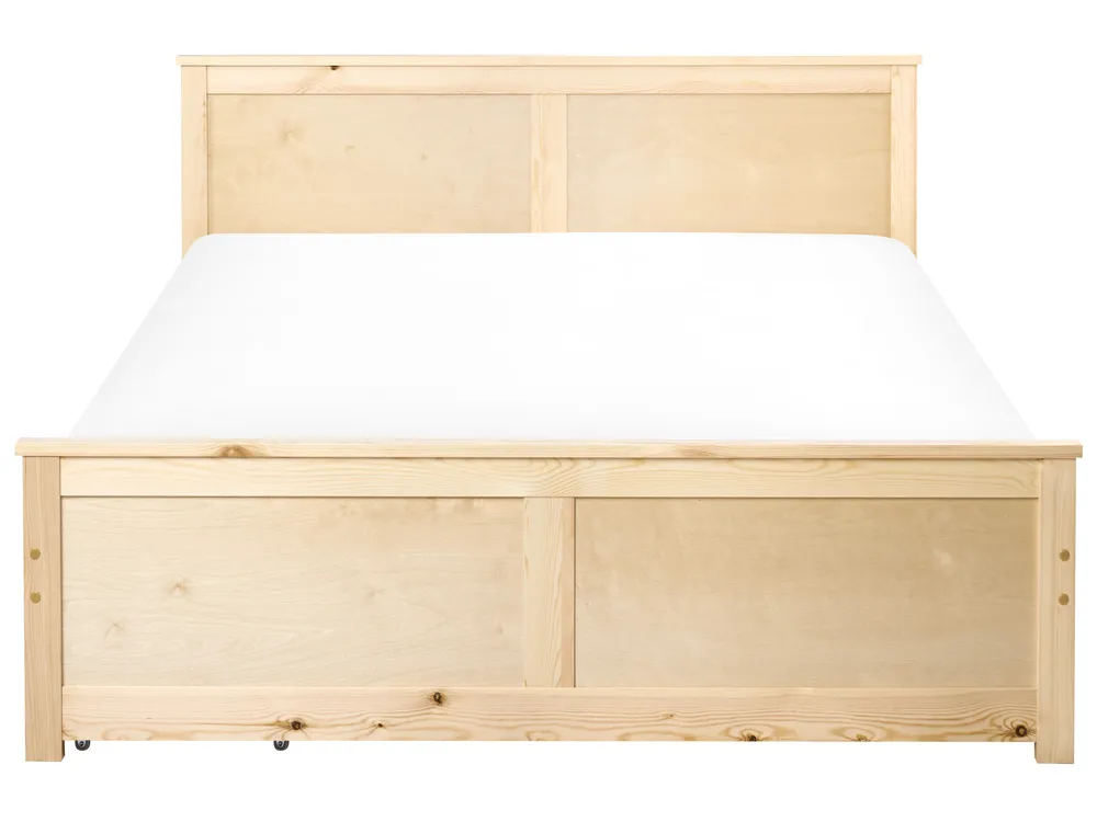 Bed with 2 Drawers DAUPHIN Pine Wood Light Brown 140 x 200 cm (EU Double)_1059843