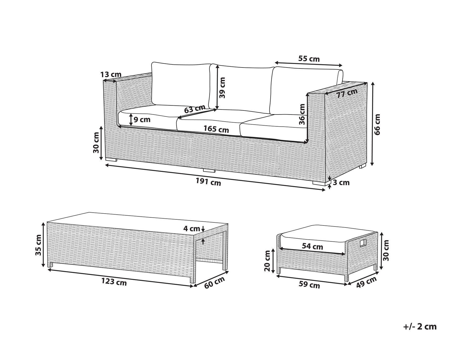Garden Lounge Set with Table and Ottoman 5 Seater BELLUNO PE Rattan White_791787