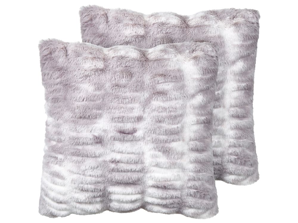 Set of 2 Decorative Cushions MACODES 45 x 45 cm Faux Fur Light Grey Solid