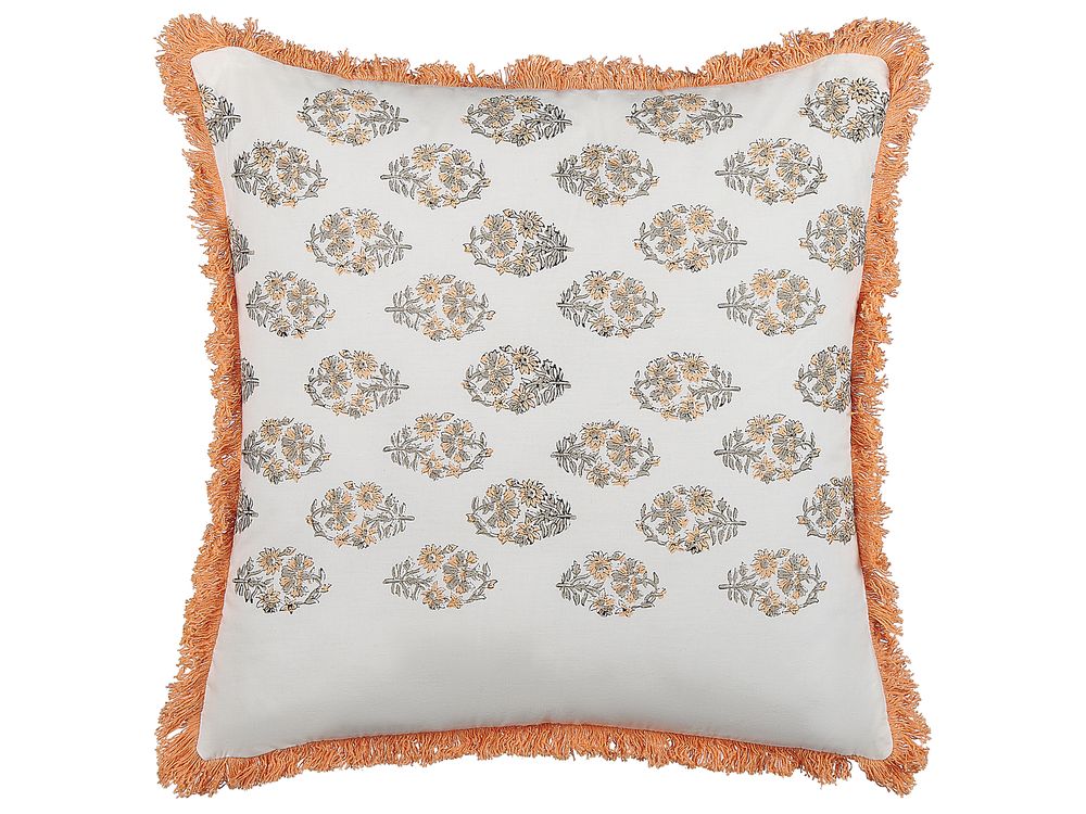 Throw Cushion SATIVUS 45 x 45 cm Cotton Orange Floral Pattern