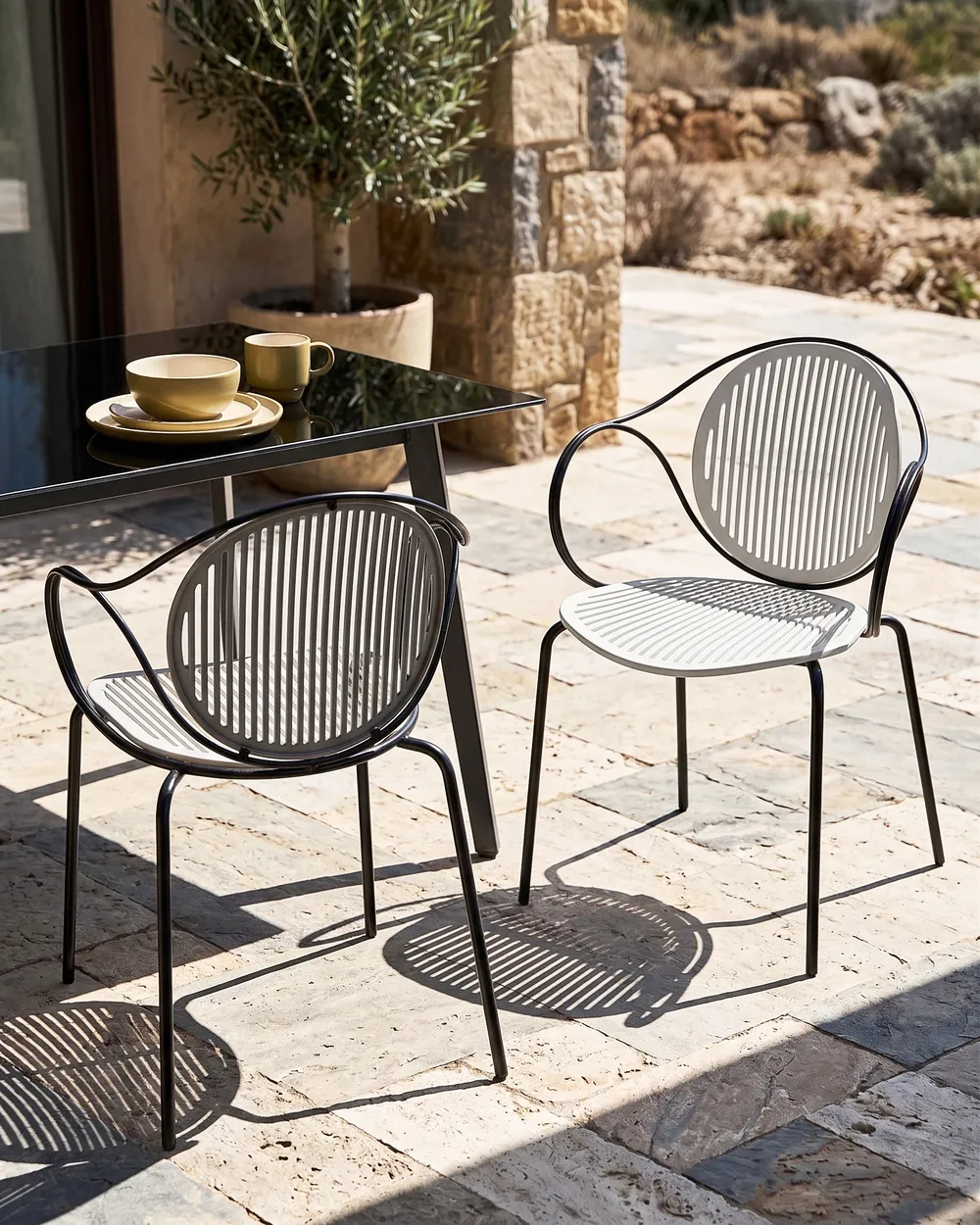 Gartenstuhl 2er Set IKARIA Metall Cremeweiß