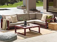 Garden Corner Sofa with Table 4 Seater TIMOR Modular Acacia Wood Dark Red Left Hand_856591