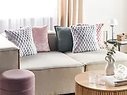Set of 2 Decorative Cushions PURSLANE 43 x 43 cm Faux Fur Light Grey Geometric Pattern_1187217