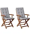 Set mit 2 Stühlen und Sitzkissen MAUI PREMIUM Akazienholz Hellgrau