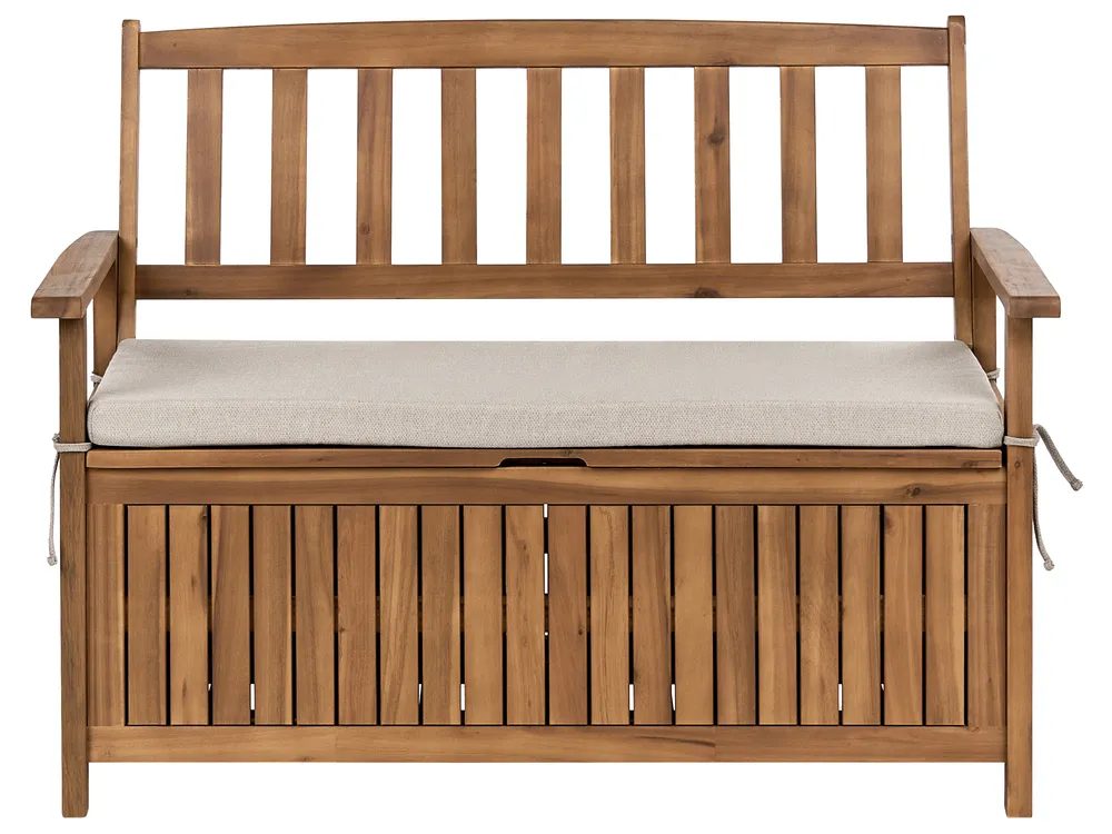 Gartenbank mit Auflage SOVANA 120 cm mit Stauraum Akazienholz Beige