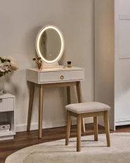 Schminktisch mit Spiegel und Hocker ROSEY LED Weiß_1071069