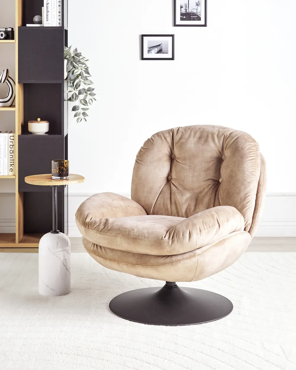 Drehsessel NOLVIK Samtstoff Sandbeige