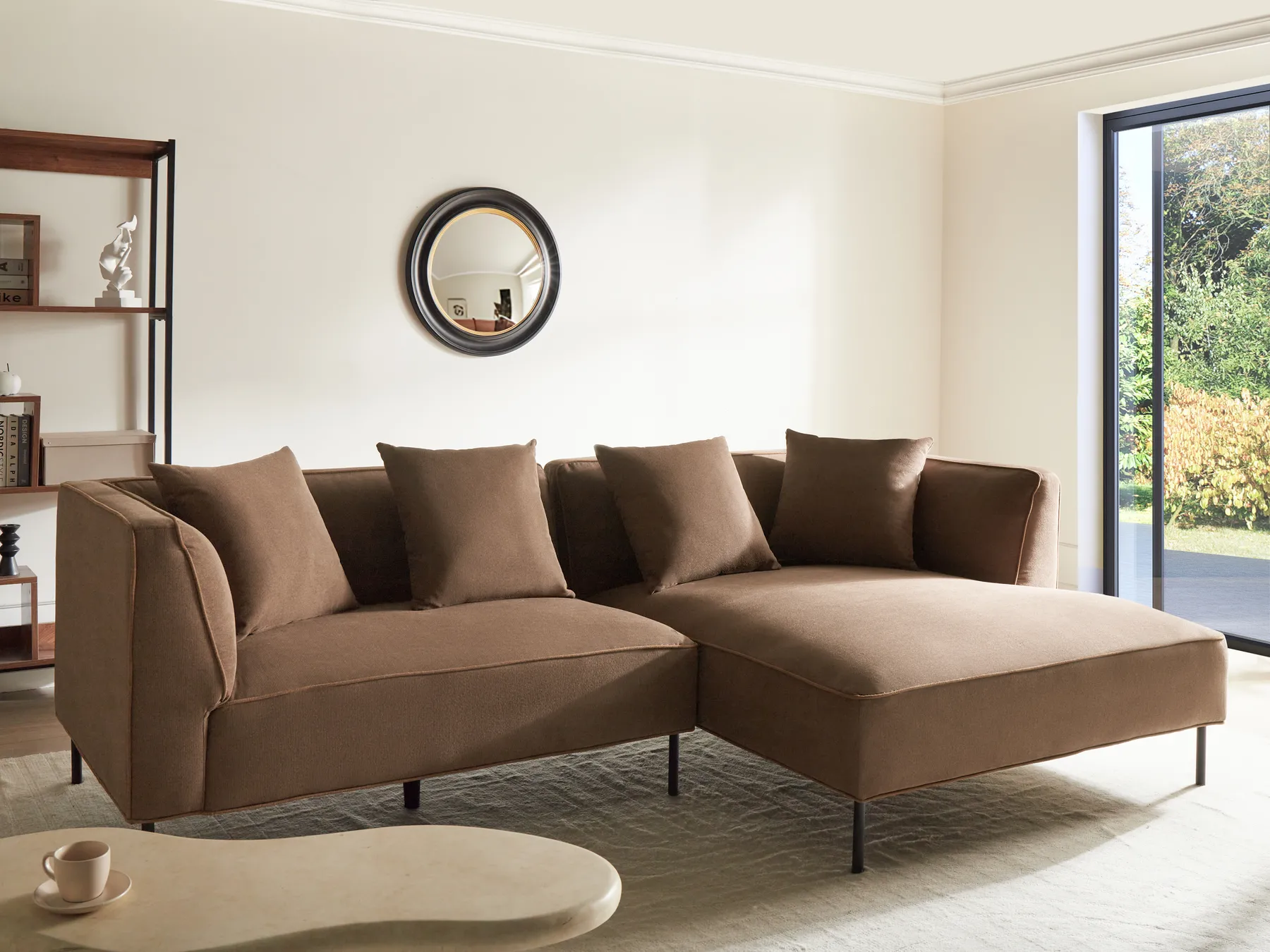 Corner Sofa 3 Seater SATER Fabric Brown Left Hand_1019335