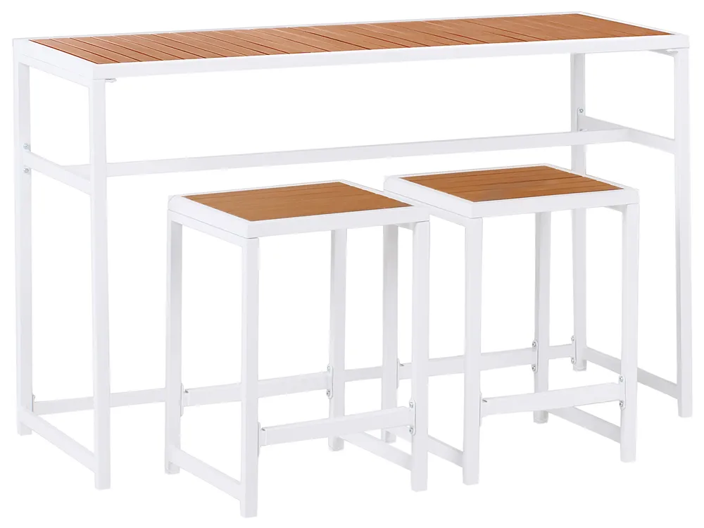Gartenbar Set 2-Sitzer AVETRANA Metall Braun / Weiß
